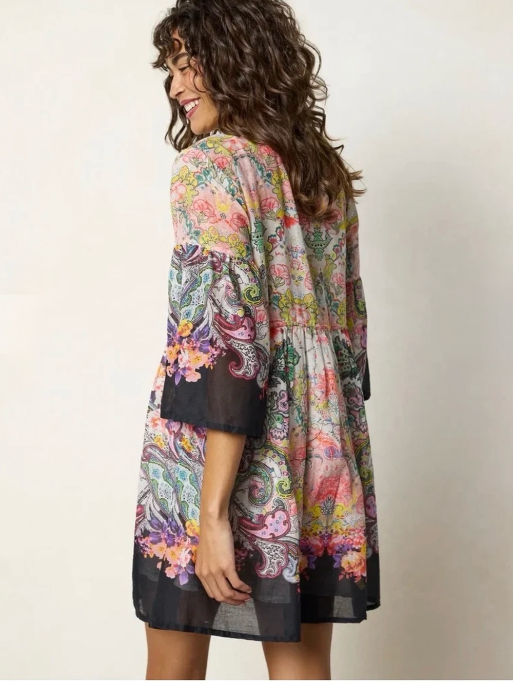 Natural Life Isabella Mini Dress Black Multicolored Paisley - Picture 9 of 9